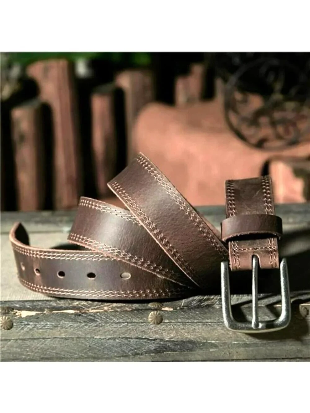 New Vatan Genuine Leather Classic Belt Metal Buckle Mens 46 Brown